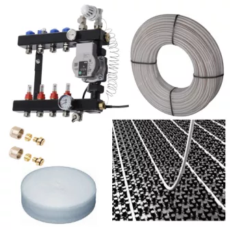 CV-Compleet Vloerverwarming Set Voor 35 - 48 M2 - VTE InLine Verdeler 4 Groepen - Compleet Geleverd Met Noppenplaat